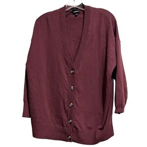 Torrid Women's Sweater Size 00 Button-up 3/4 Sleeve burgandy  Lightweight